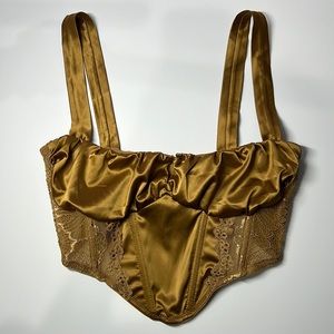 Silk and mesh crop top with lace detailing, size small